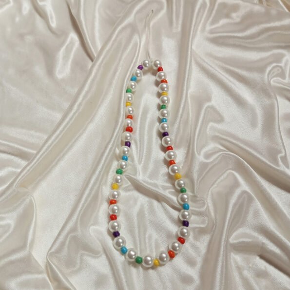 Colorful phone charm with white pearls