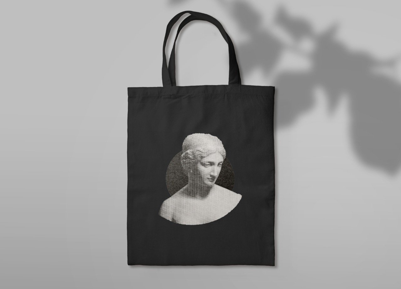 حقيبة يد مطبوعة "الرأس اليوناني"